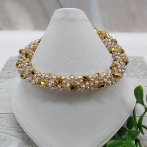 Handmade Light Gold Seed Bead Spiral Bead Crochet Bracelet